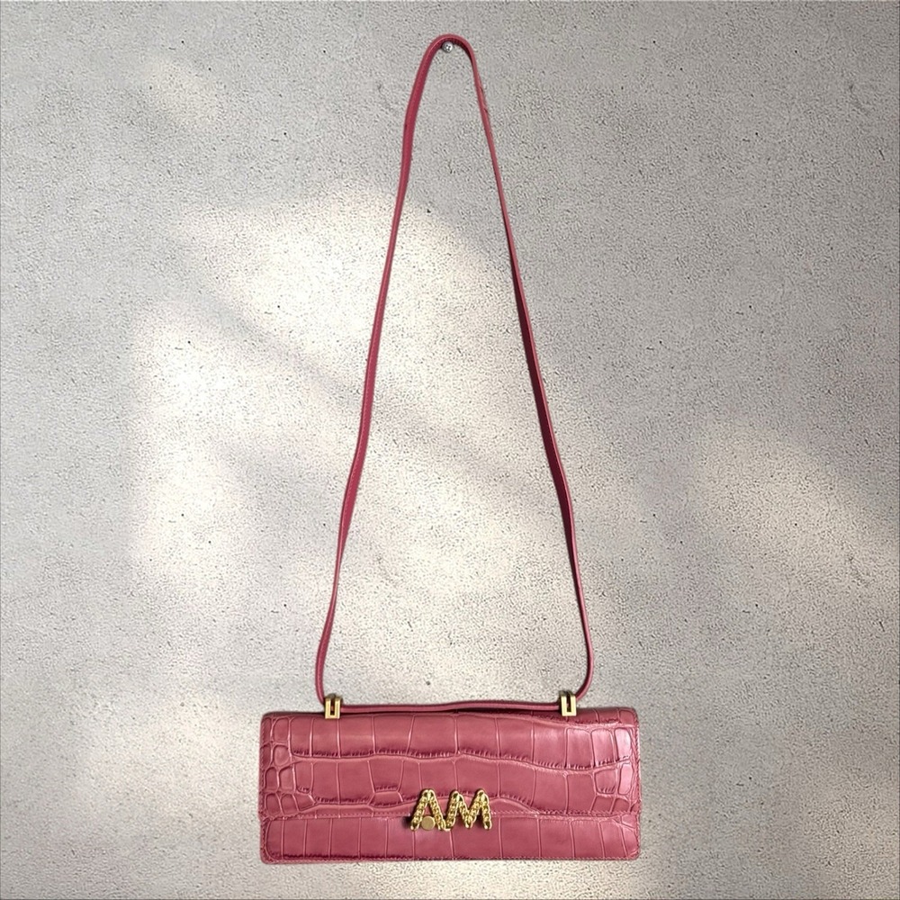 APEDE MOD Pink Embossed Baguette Bag Shoulder Crossbody - Picture 6 of 11